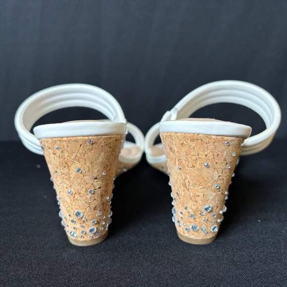 London Fog Women Sandals Slip On Wedge Heels 9W Rhinestones Holiday Party Flirty - Picture 4 of 10